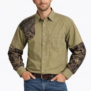 Columbia Men's Green/Khaki and Camouflage Button Down Shirt